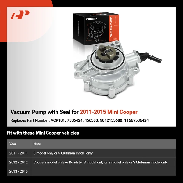 Vacuum Pump with Seal for 2011-2015 Mini Cooper