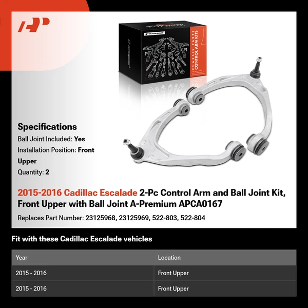 2015-2016 Cadillac Escalade 2-Pc Control Arm and Ball Joint Kit, Front Upper with Ball Joint A-Premium APCA0167