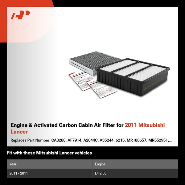 Engine & Activated Carbon Cabin Air Filter for 2011 Mitsubishi Lancer