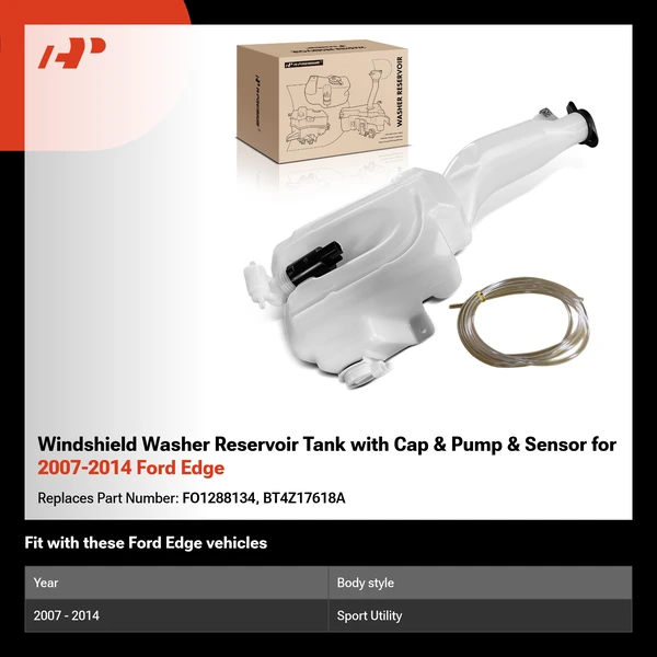 Windshield Washer Reservoir Tank with Cap & Pump & Sensor for 2007-2014 Ford Edge