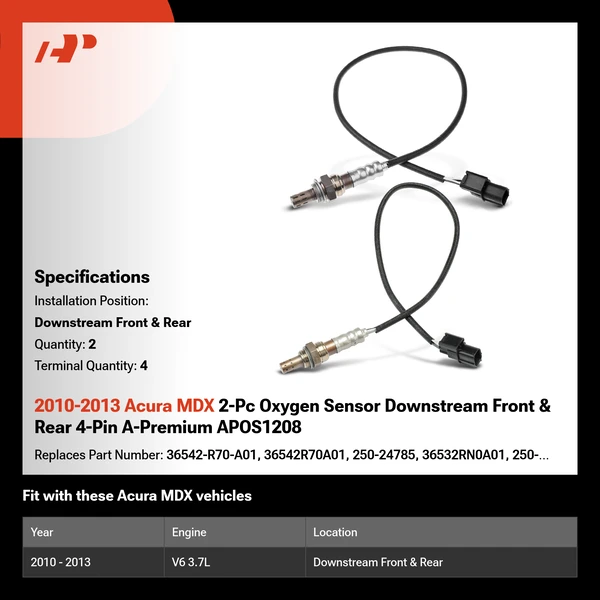 2010-2013 Acura MDX 2-Pc Oxygen Sensor Downstream Front & Rear 4-Pin A-Premium APOS1208