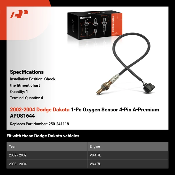 2002-2004 Dodge Dakota 1-Pc Oxygen Sensor 4-Pin A-Premium APOS1644