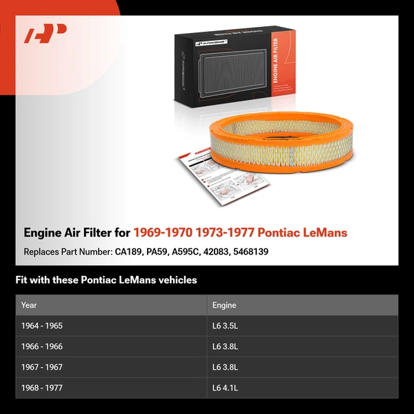 Engine Air Filter for 1969-1970 1973-1977 Pontiac LeMans