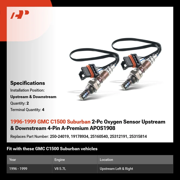 1996-1999 GMC C1500 Suburban 2-Pc Oxygen Sensor Upstream & Downstream 4-Pin A-Premium APOS1908
