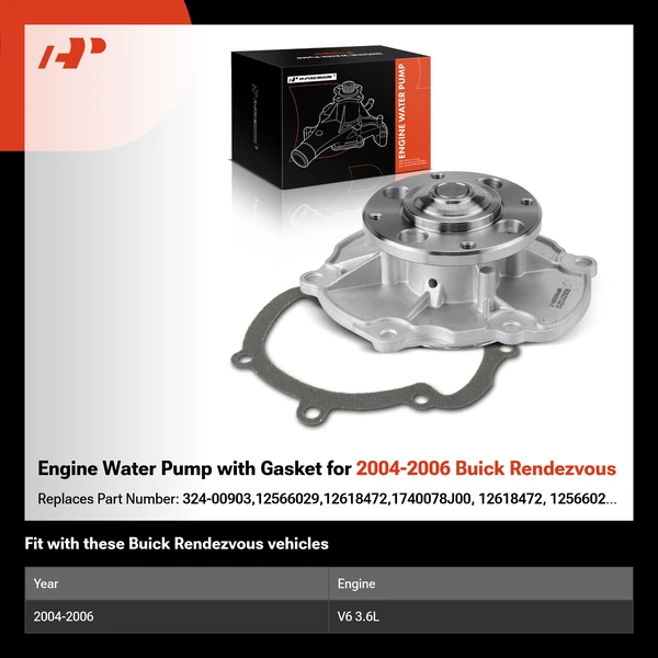 Engine Water Pump with Gasket for 2004-2006 Buick Rendezvous