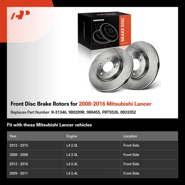 Front Disc Brake Rotors for 2008-2016 Mitsubishi Lancer