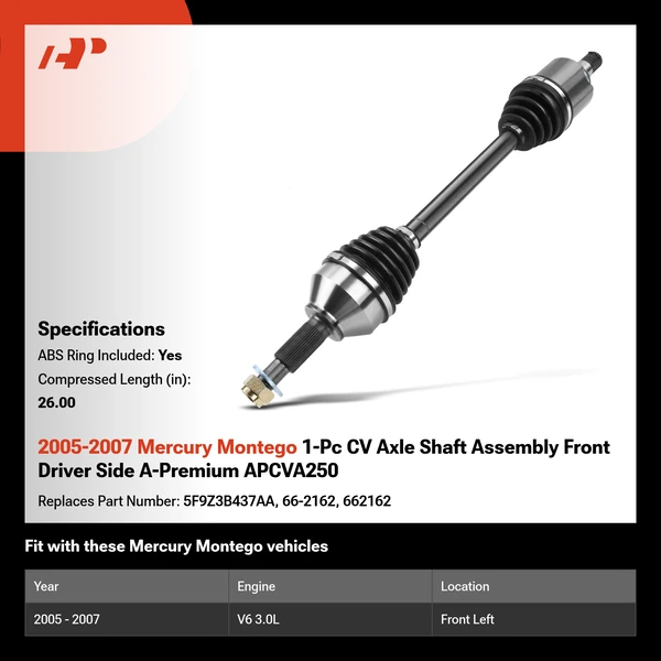 2005-2007 Mercury Montego 1-Pc CV Axle Shaft Assembly Front Driver Side A-Premium APCVA250