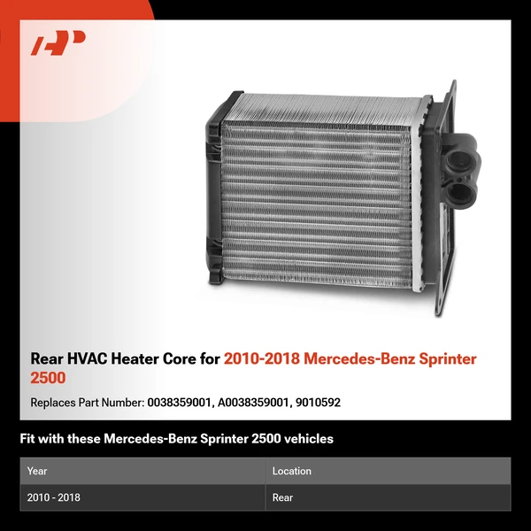 Rear HVAC Heater Core for 2010-2018 Mercedes-Benz Sprinter 2500