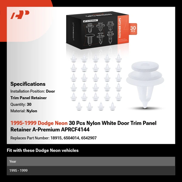 1995-1999 Dodge Neon 30 Pcs Nylon White Door Trim Panel Retainer A-Premium APRCF4144