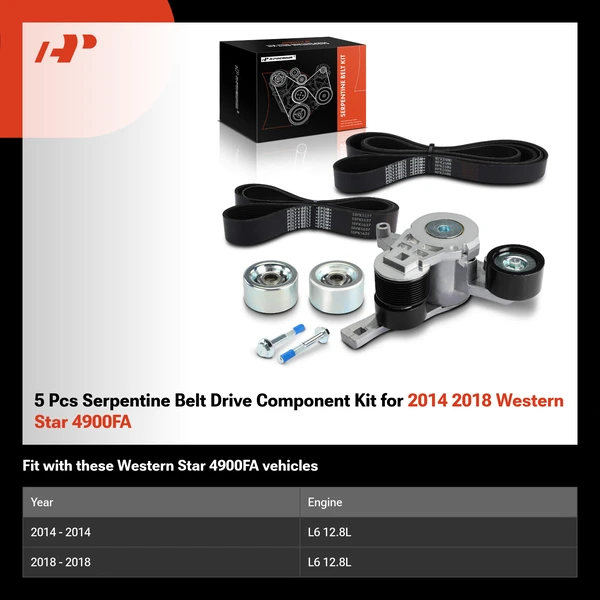 5 Pcs Serpentine Belt Drive Component Kit for 2014 2018 Western Star 4900FA