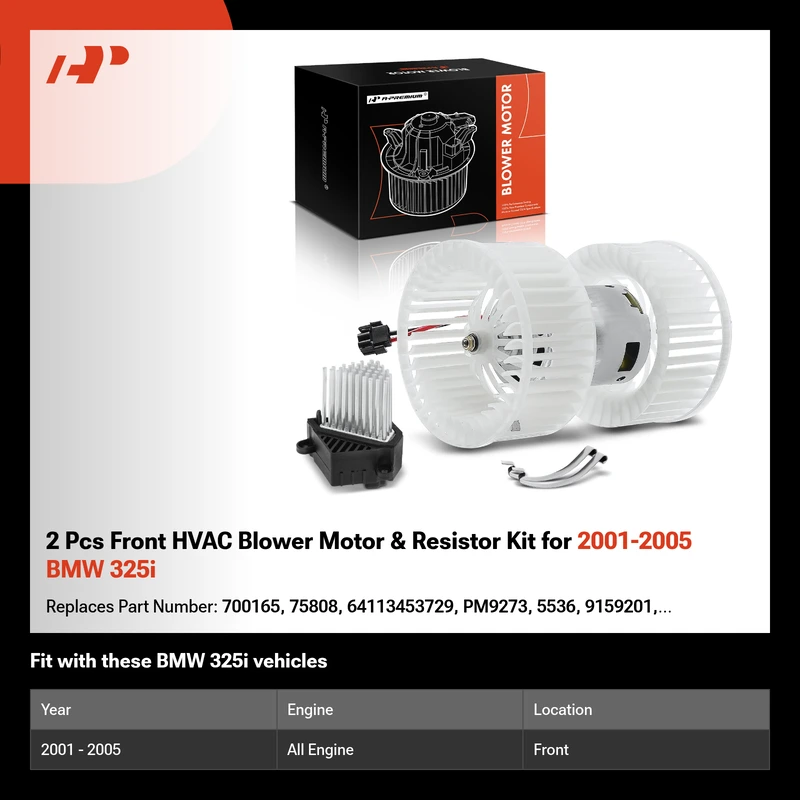 2 Pcs Front HVAC Blower Motor & Resistor Kit for 2001-2005 BMW 325i