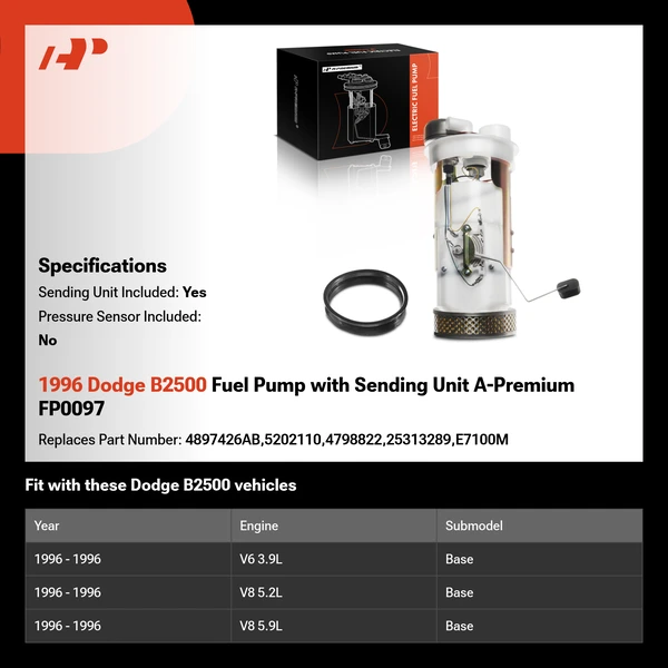 1996 Dodge B2500 Fuel Pump with Sending Unit A-Premium FP0097