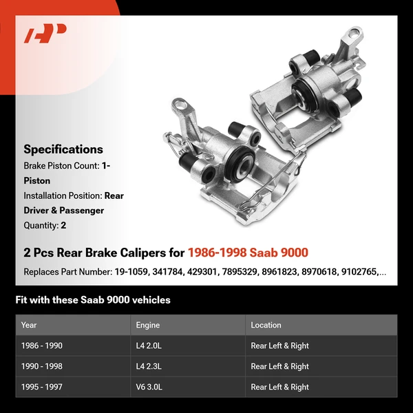 2 Pcs Rear Brake Calipers for 1986-1998 Saab 9000