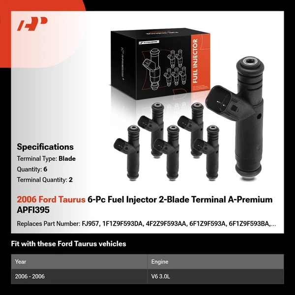 2006 Ford Taurus 6-Pc Fuel Injector 2-Blade Terminal A-Premium APFI395