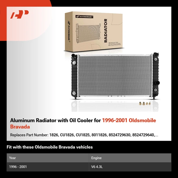 Aluminum Radiator with Oil Cooler for 1996-2001 Oldsmobile Bravada