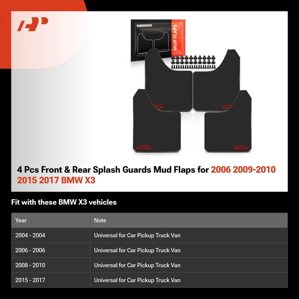 4 Pcs Front & Rear Splash Guards Mud Flaps for 2006 2009-2010 2015 2017 BMW X3