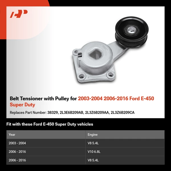 Belt Tensioner with Pulley for 2003-2004 2006-2016 Ford E-450 Super Duty