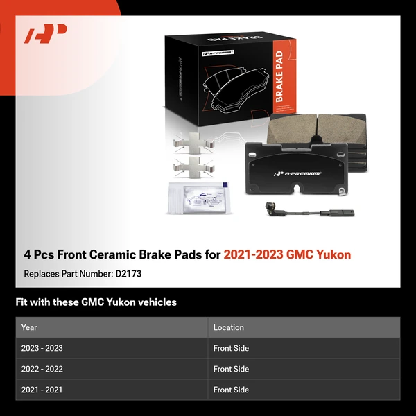 4 Pcs Front Ceramic Brake Pads for 2021-2023 GMC Yukon
