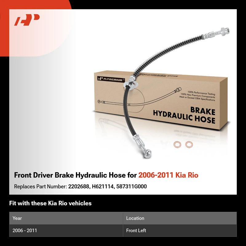 Front Driver Brake Hydraulic Hose for 2006-2011 Kia Rio