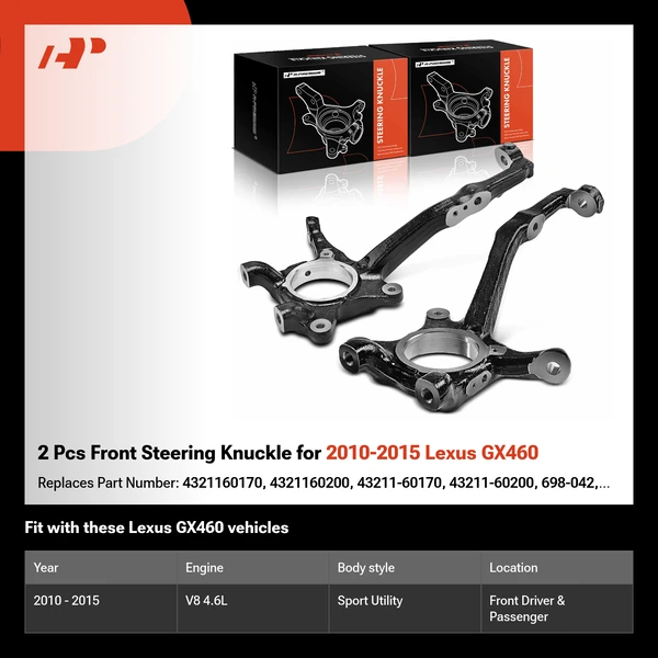 2 Pcs Front Steering Knuckle for 2010-2015 Lexus GX460