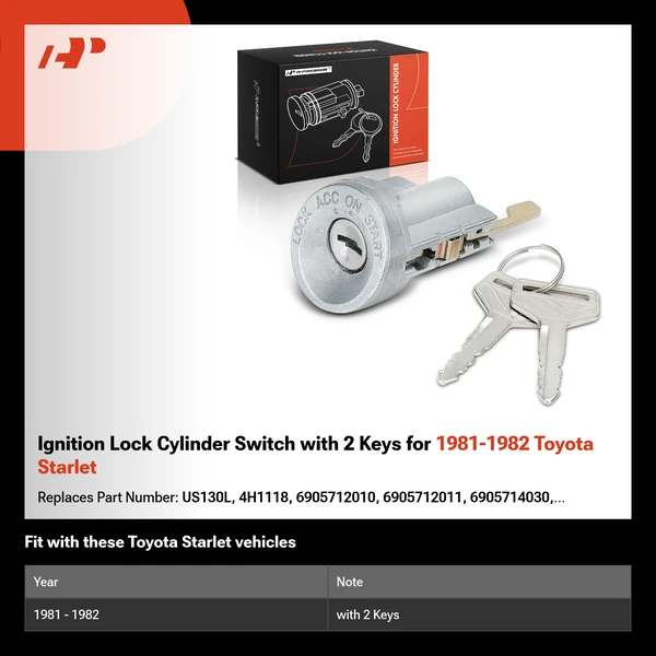 Ignition Lock Cylinder Switch with 2 Keys for 1981-1982 Toyota Starlet