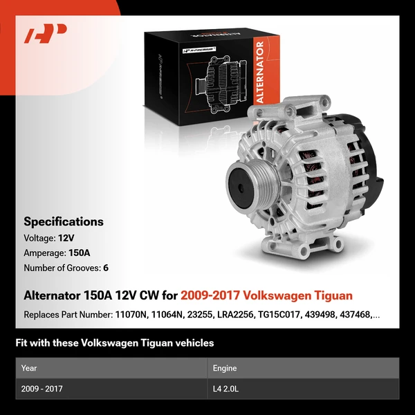 Alternator 150A 12V CW for 2009-2017 Volkswagen Tiguan