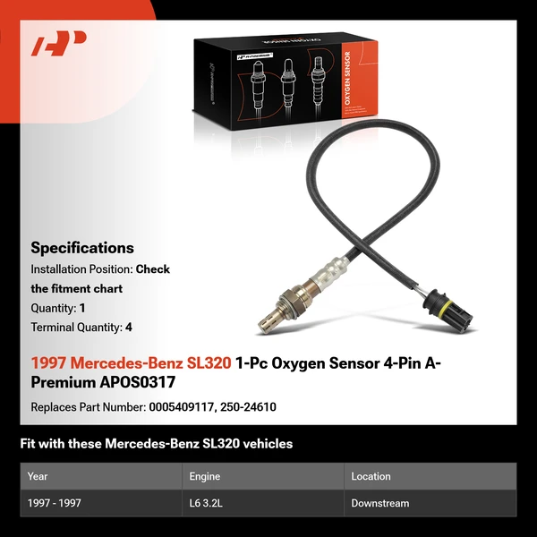 1997 Mercedes-Benz SL320 1-Pc Oxygen Sensor 4-Pin A-Premium APOS0317