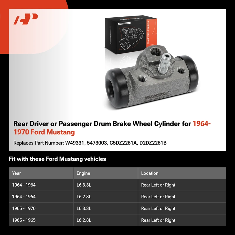 Rear Driver or Passenger Drum Brake Wheel Cylinder for 1964-1970 Ford Mustang