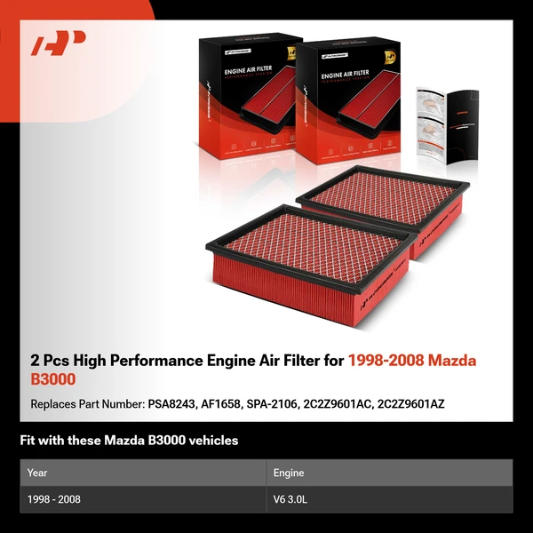 2 Pcs High Performance Engine Air Filter for 1998-2008 Mazda B3000