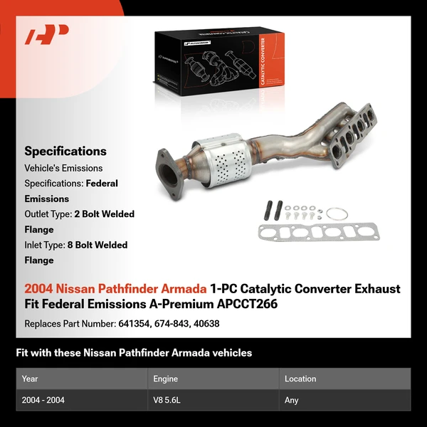 2004 Nissan Pathfinder Armada 1-PC Catalytic Converter Exhaust Fit Federal Emissions A-Premium APCCT266
