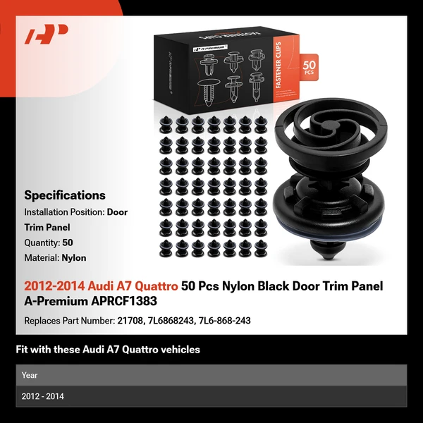 2012-2014 Audi A7 Quattro 50 Pcs Nylon Black Door Trim Panel A-Premium APRCF1383