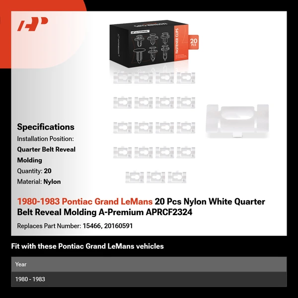 1980-1983 Pontiac Grand LeMans 20 Pcs Nylon White Quarter Belt Reveal Molding A-Premium APRCF2324
