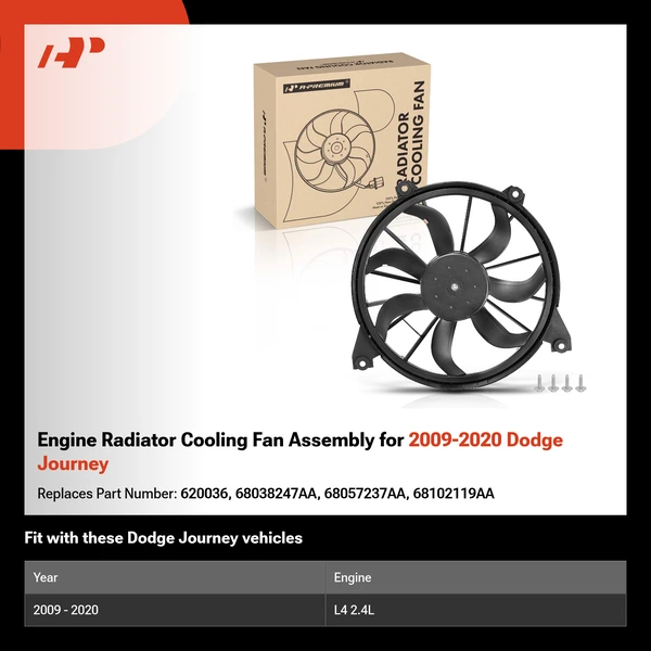 Engine Radiator Cooling Fan Assembly for 2009-2020 Dodge Journey