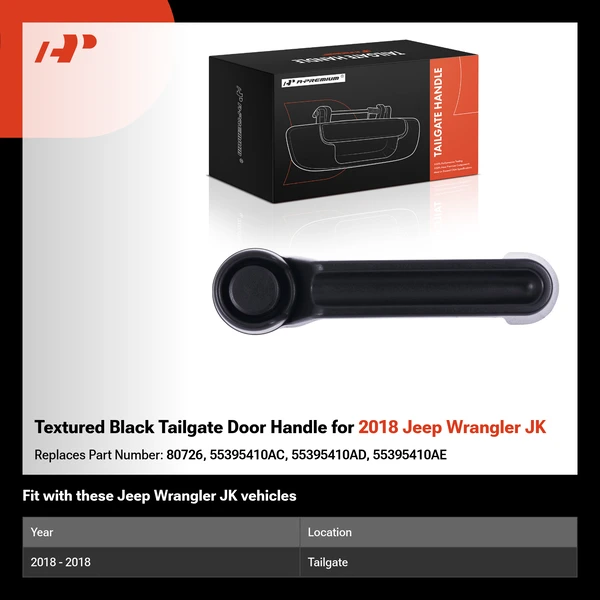 Textured Black Tailgate Door Handle for 2018 Jeep Wrangler JK