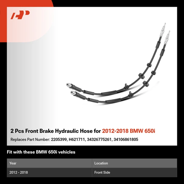 2 Pcs Front Brake Hydraulic Hose for 2012-2018 BMW 650i