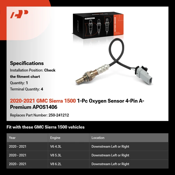 2020-2021 GMC Sierra 1500 1-Pc Oxygen Sensor 4-Pin A-Premium APOS1406