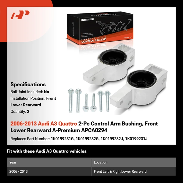 2006-2013 Audi A3 Quattro 2-Pc Control Arm Bushing, Front Lower Rearward A-Premium APCA0294