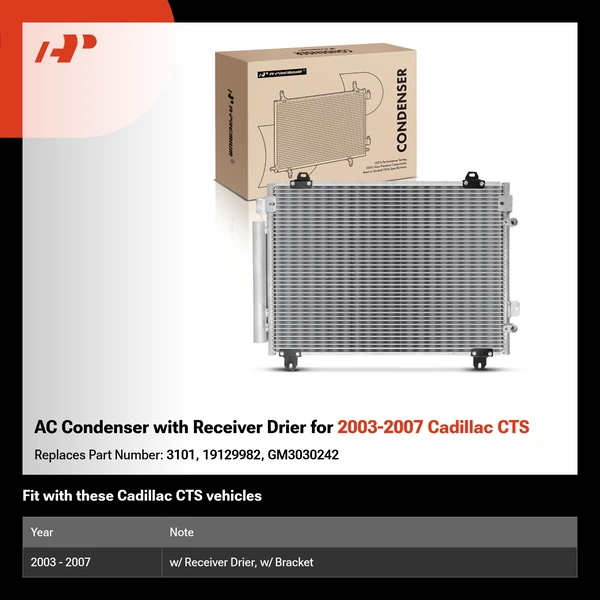 AC Condenser with Receiver Drier for 2003-2007 Cadillac CTS