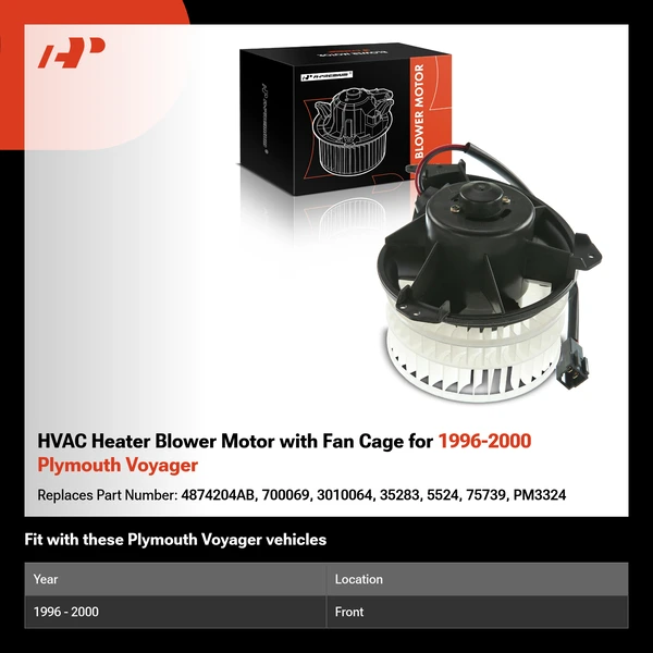 HVAC Heater Blower Motor with Fan Cage for 1996-2000 Plymouth Voyager