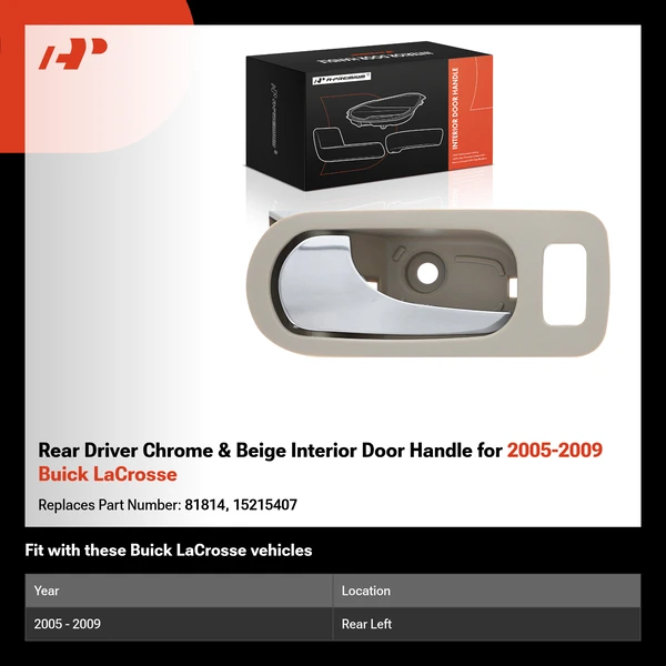 Rear Driver Chrome & Beige Interior Door Handle for 2005-2009 Buick LaCrosse