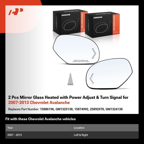 2 Pcs Mirror Glass Heated with Power Adjust & Turn Signal for 2007-2013 Chevrolet Avalanche