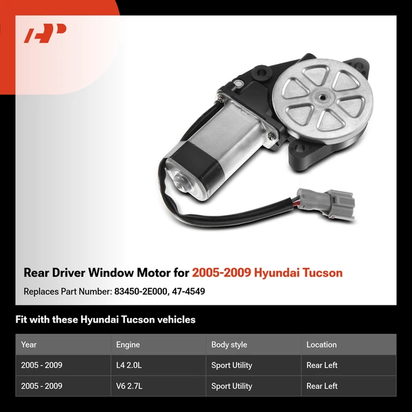 Rear Driver Window Motor for 2005-2009 Hyundai Tucson