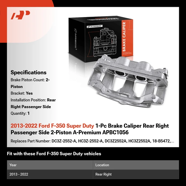 2013-2022 Ford F-350 Super Duty 1-Pc Brake Caliper Rear Right Passenger Side 2-Piston A-Premium APBC1056
