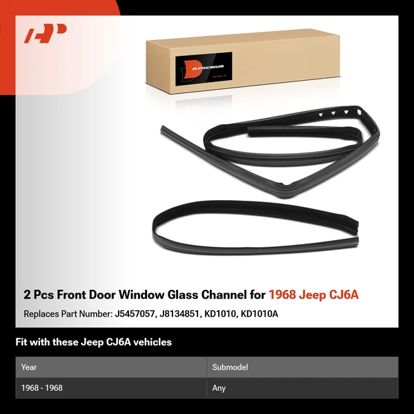 2 Pcs Front Door Window Glass Channel for 1968 Jeep CJ6A