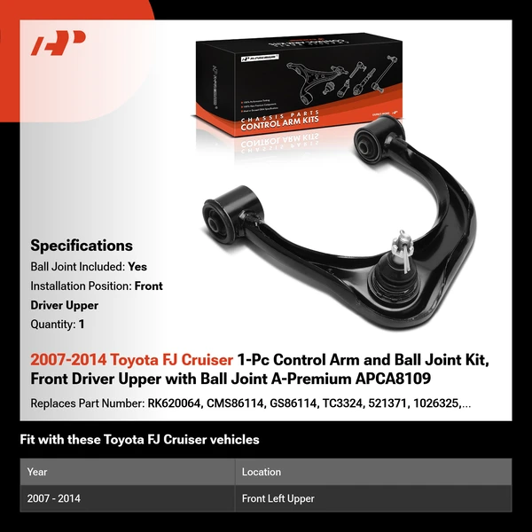 2007-2014 Toyota FJ Cruiser 1-Pc Control Arm and Ball Joint Kit, Front Driver Upper with Ball Joint A-Premium APCA8109
