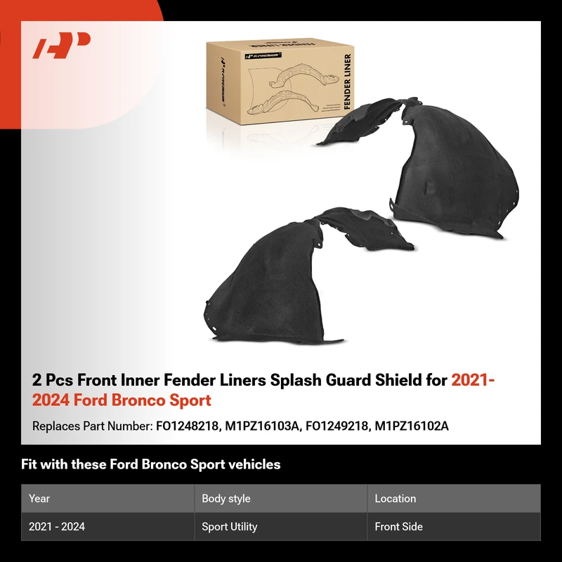 2 Pcs Front Inner Fender Liners Splash Guard Shield for 2021-2024 Ford Bronco Sport
