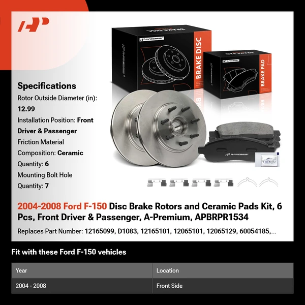 2004-2008 Ford F-150 Disc Brake Rotors and Ceramic Pads Kit, 6 Pcs, Front Driver & Passenger, A-Premium, APBRPR1534