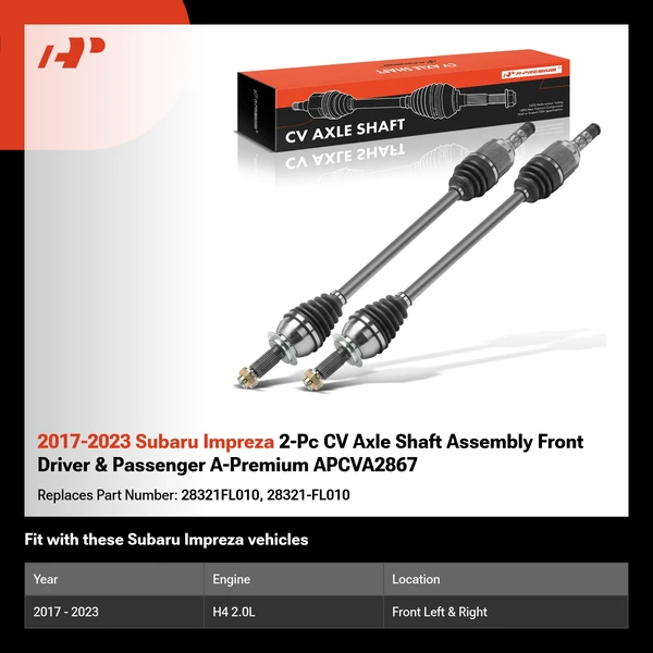 2017-2023 Subaru Impreza 2-Pc CV Axle Shaft Assembly Front Driver & Passenger A-Premium APCVA2867