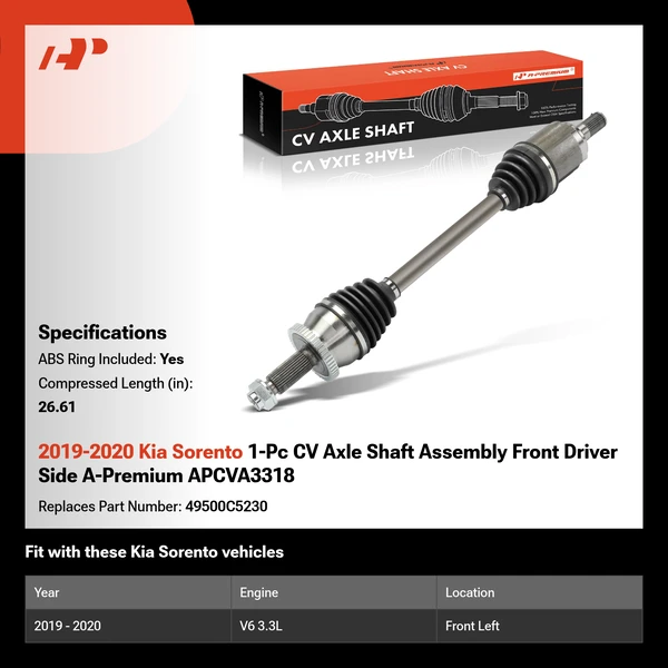 2019-2020 Kia Sorento 1-Pc CV Axle Shaft Assembly Front Driver Side A-Premium APCVA3318