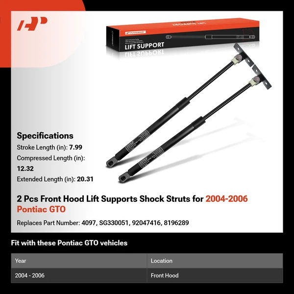2 Pcs Front Hood Lift Supports Shock Struts for 2004-2006 Pontiac GTO